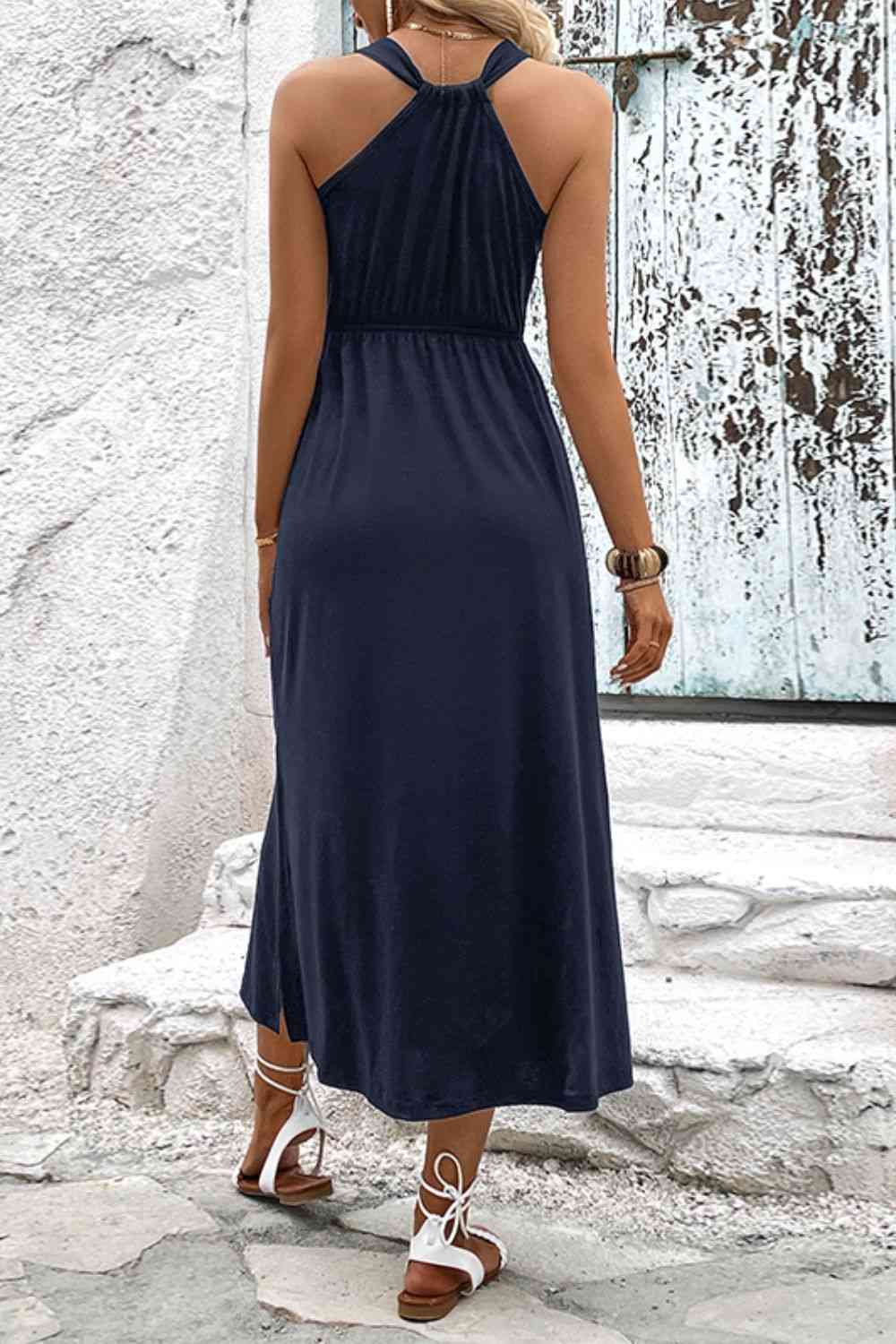 Neck Slit Sleeveless Dress -BazaarBey - www.shopbazaarbey.com