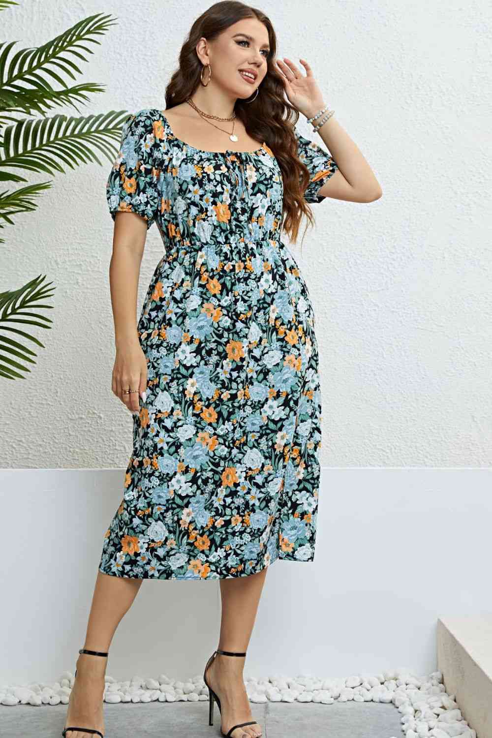 Floral Split Short Sleeve Dress -BazaarBey - www.shopbazaarbey.com