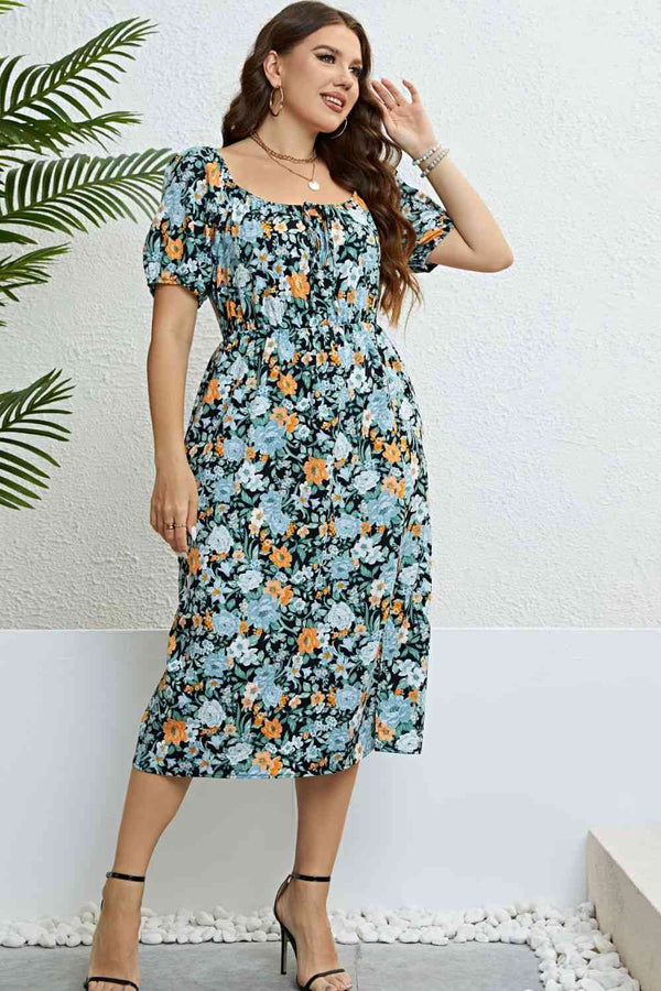Floral Split Short Sleeve Dress -BazaarBey - www.shopbazaarbey.com