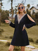V-Neck Cutout Sleeve Mini Dress -BazaarBey - www.shopbazaarbey.com
