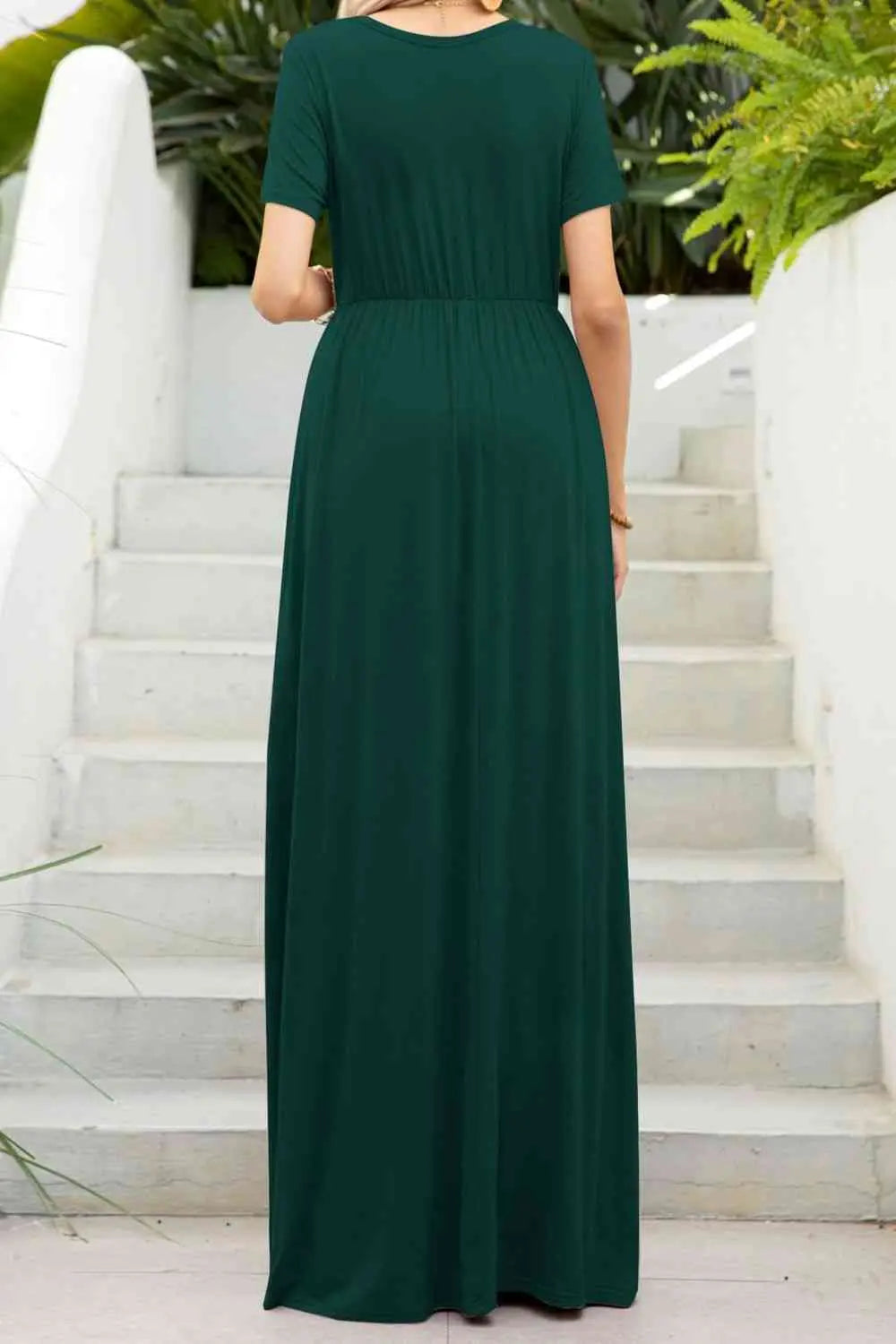 Round Neck Maxi Tee Dress with Pockets -BazaarBey - www.shopbazaarbey.com