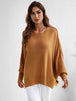 Exposed Seam Dropped Shoulder Slit Sweater Trendsi