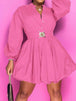 Notched Button Up Balloon Sleeves Dress -BazaarBey - www.shopbazaarbey.com