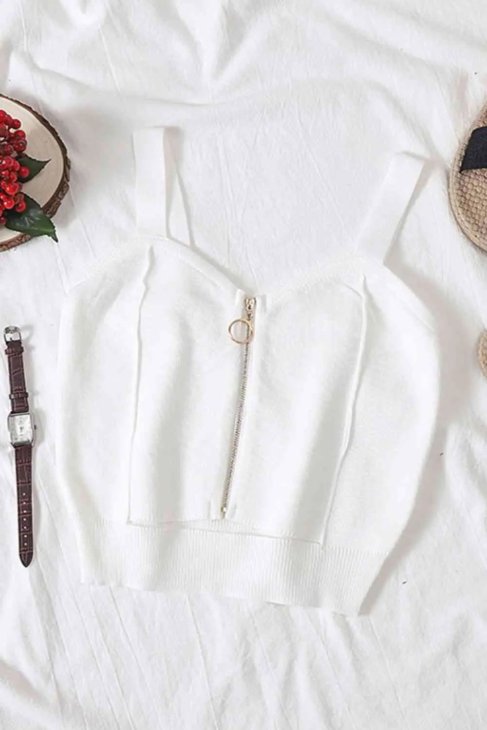 Zip-Up Cutout Sleeveless Knit Top Trendsi