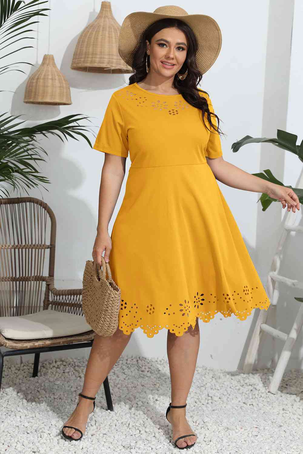 Plus Size Round Neck  Dress -BazaarBey - www.shopbazaarbey.com