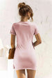 Round Neck Cuffed Sleeve Side Tie Dress -BazaarBey - www.shopbazaarbey.com