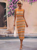 Striped Round Neck Sleeveless Midi Cover Up Dress Bazaarbey