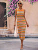 Striped Round Neck Sleeveless Midi Cover Up Dress Bazaarbey
