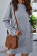 Round Neck Long Sleeve Mini Dress with Pockets -BazaarBey - www.shopbazaarbey.com