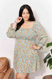 Floral Smocked Flounce Sleeve Square Neck Dress -BazaarBey - www.shopbazaarbey.com