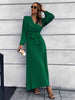 V-Neck Tie Waist Pleated Maxi Dress Bazaarbey