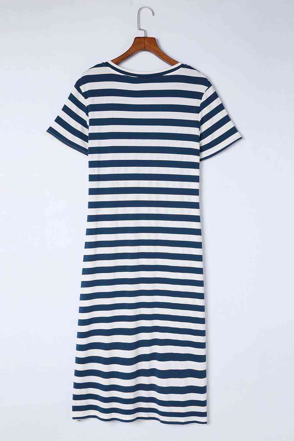 Striped V-Neck Short Sleeve Side Slit Dress -BazaarBey - www.shopbazaarbey.com