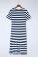Striped V-Neck Short Sleeve Side Slit Dress -BazaarBey - www.shopbazaarbey.com