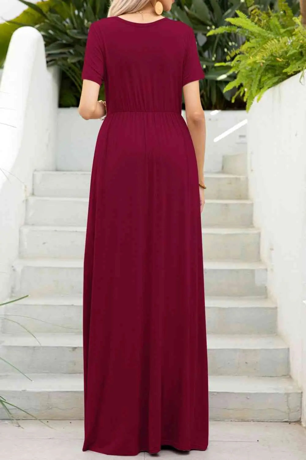 Round Neck Maxi Tee Dress with Pockets -BazaarBey - www.shopbazaarbey.com