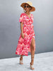 Floral Print High Slit  Neck Tie Waist Midi Dress -BazaarBey - www.shopbazaarbey.com