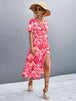 Floral Print High Slit  Neck Tie Waist Midi Dress -BazaarBey - www.shopbazaarbey.com