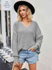 V-Neck Ribbed Dropped Shoulder Knit Top Trendsi