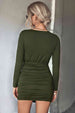 Twist Front Ruched Long Sleeve Mini Dress -BazaarBey - www.shopbazaarbey.com