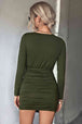 Twist Front Ruched Long Sleeve Mini Dress -BazaarBey - www.shopbazaarbey.com