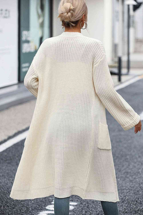 Dropped Shoulder Long Sleeve Cardigan with Pocket Bazaarbey