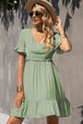 Smocked Waist Flounce Sleeve Ruffle Hem Dress -BazaarBey - www.shopbazaarbey.com