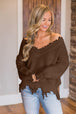 Frayed Hem Dropped Shoulder Sweater Bazaarbey