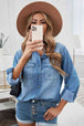 Button Front Roll-Tab Sleeve Denim Shirt Bazaarbey