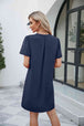 Notched Puff Sleeve Shift Dress -BazaarBey - www.shopbazaarbey.com