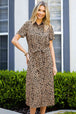 Animal Print Short Sleeve Belted Dress -BazaarBey - www.shopbazaarbey.com