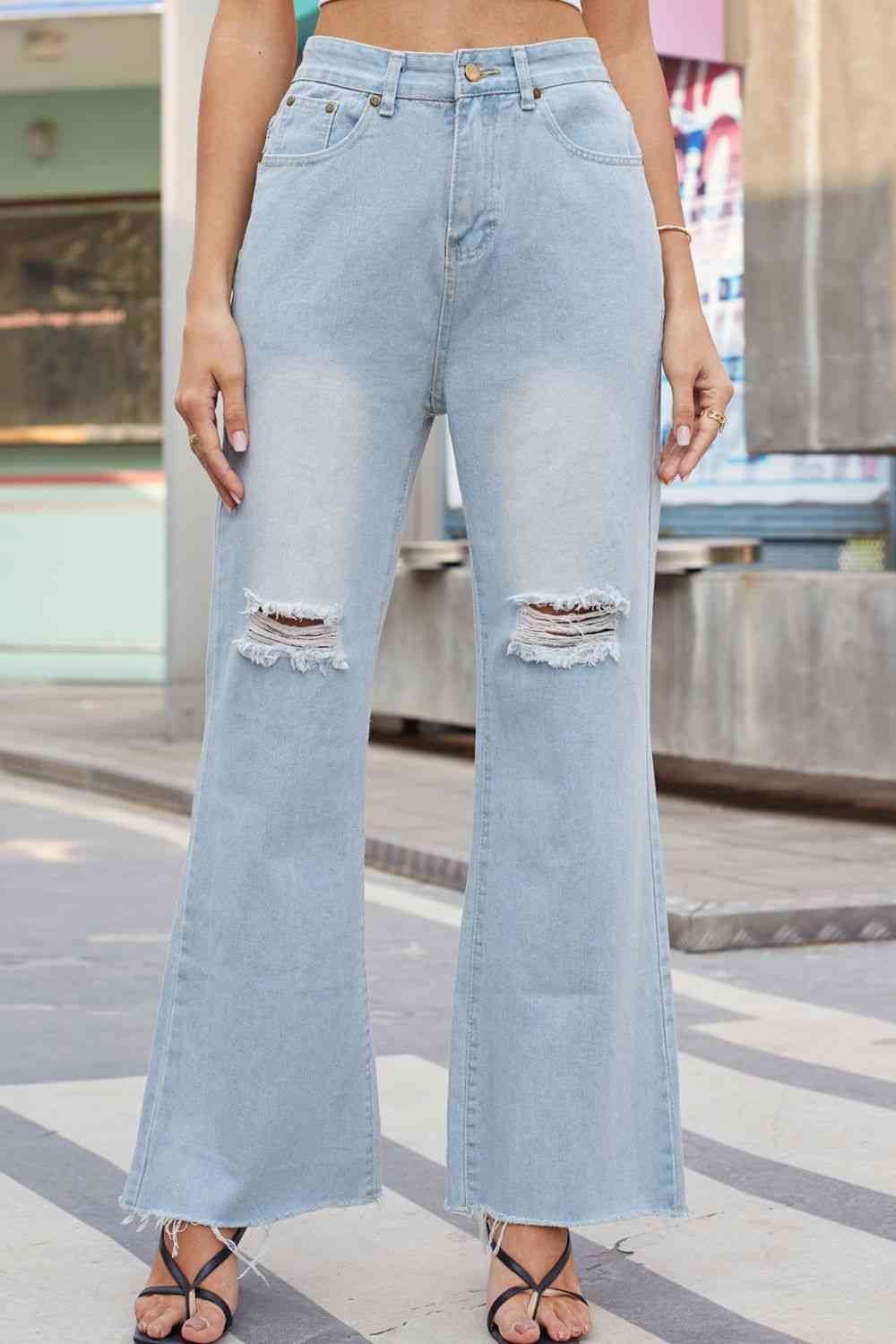 Distressed Buttoned Loose Fit Jeans Trendsi