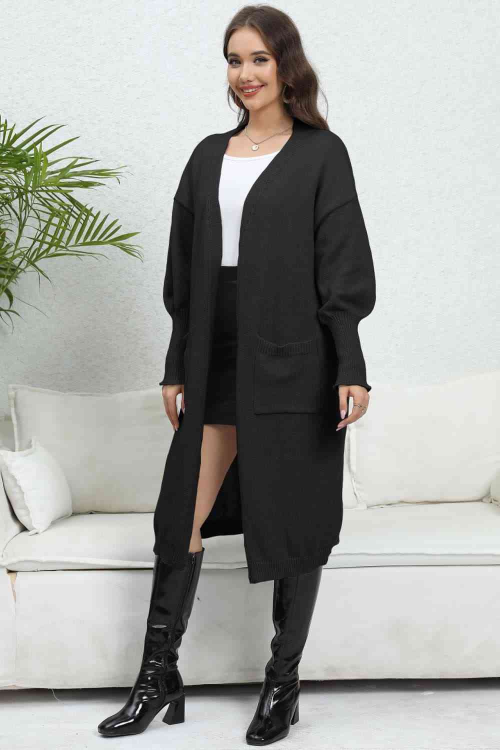 Open Front Dropped Shoulder Cardigan Trendsi