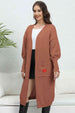 Lantern Sleeve Open Front Pocketed Cardigan Trendsi