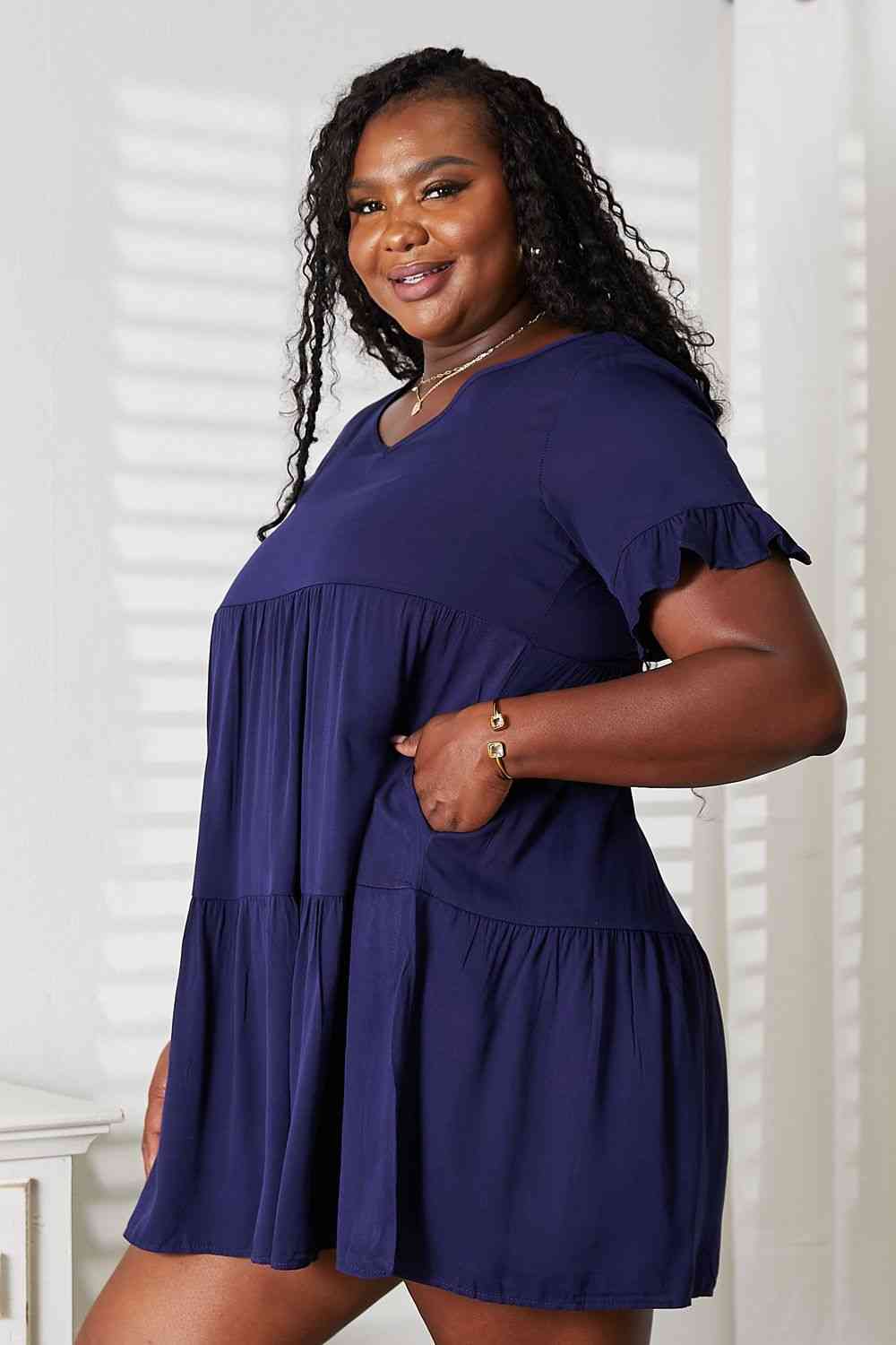  V-Neck Flounce Sleeve Tiered Dress -BazaarBey - www.shopbazaarbey.com