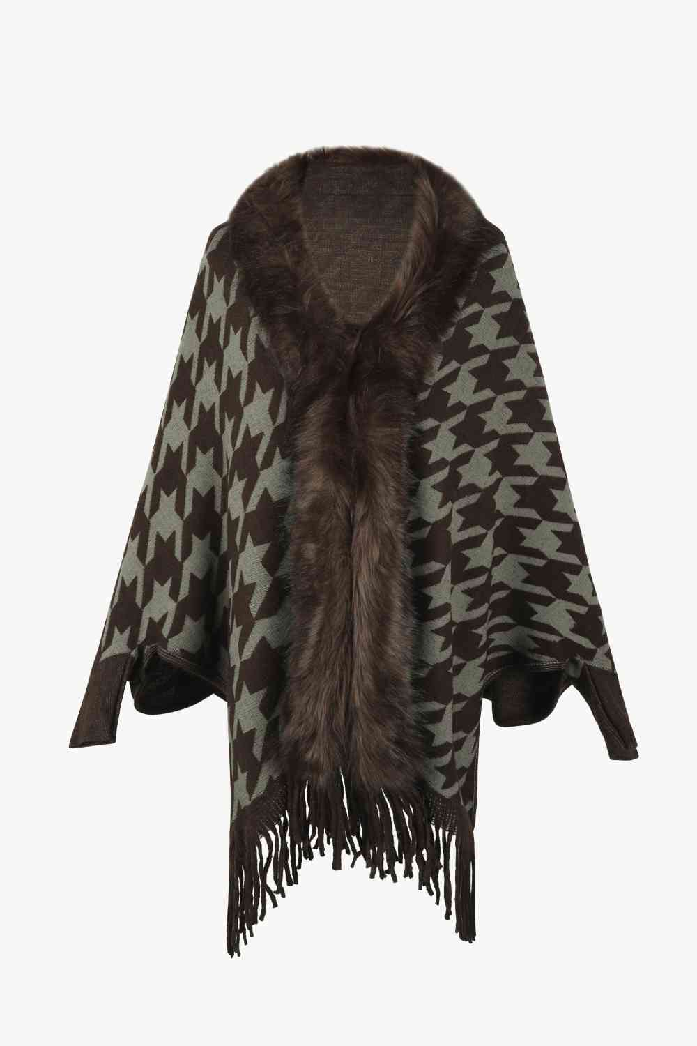 Houndstooth Fringe Hem Poncho Bazaarbey