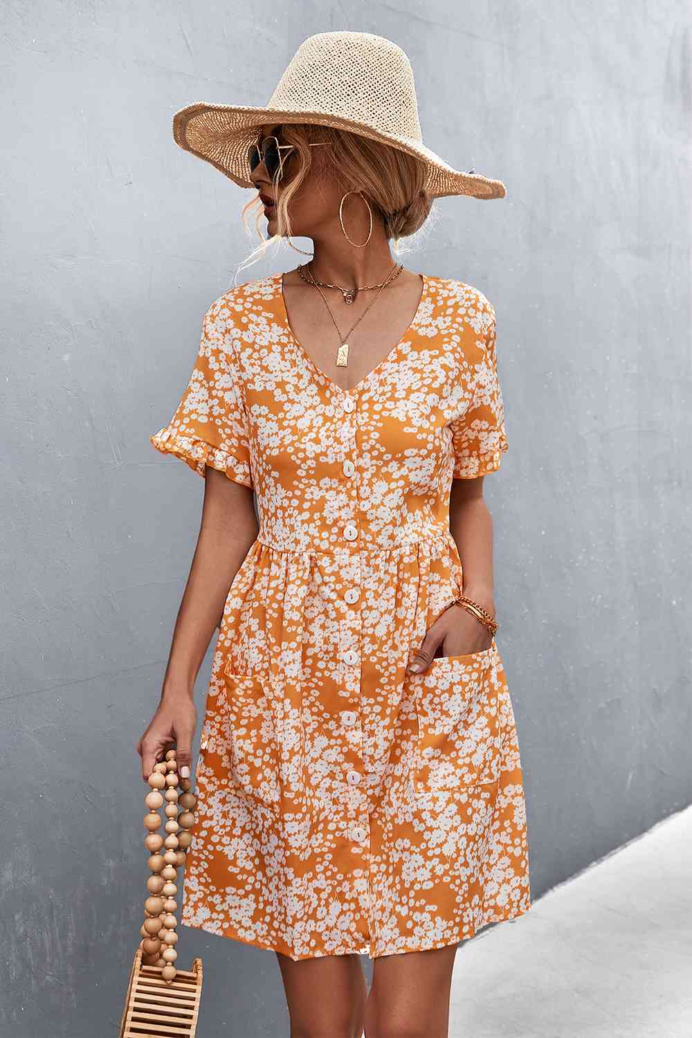 Printed Button down Pocketed Dress -BazaarBey - www.shopbazaarbey.com