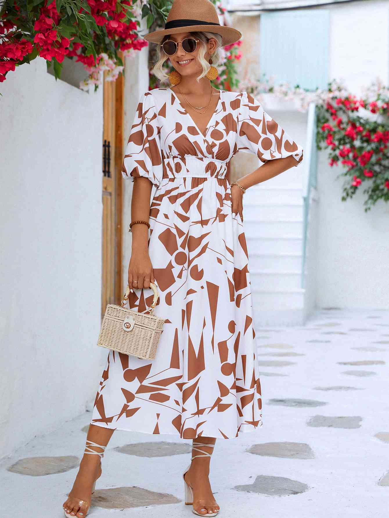 Printed  Balloon Sleeve Dress -BazaarBey - www.shopbazaarbey.com