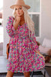 Floral Smocked V-Neck Flounce Sleeve Dress -BazaarBey - www.shopbazaarbey.com