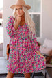 Floral Smocked V-Neck Flounce Sleeve Dress -BazaarBey - www.shopbazaarbey.com