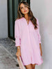 Button Up Collared Neck Long Sleeve Shirt Dress -BazaarBey - www.shopbazaarbey.com