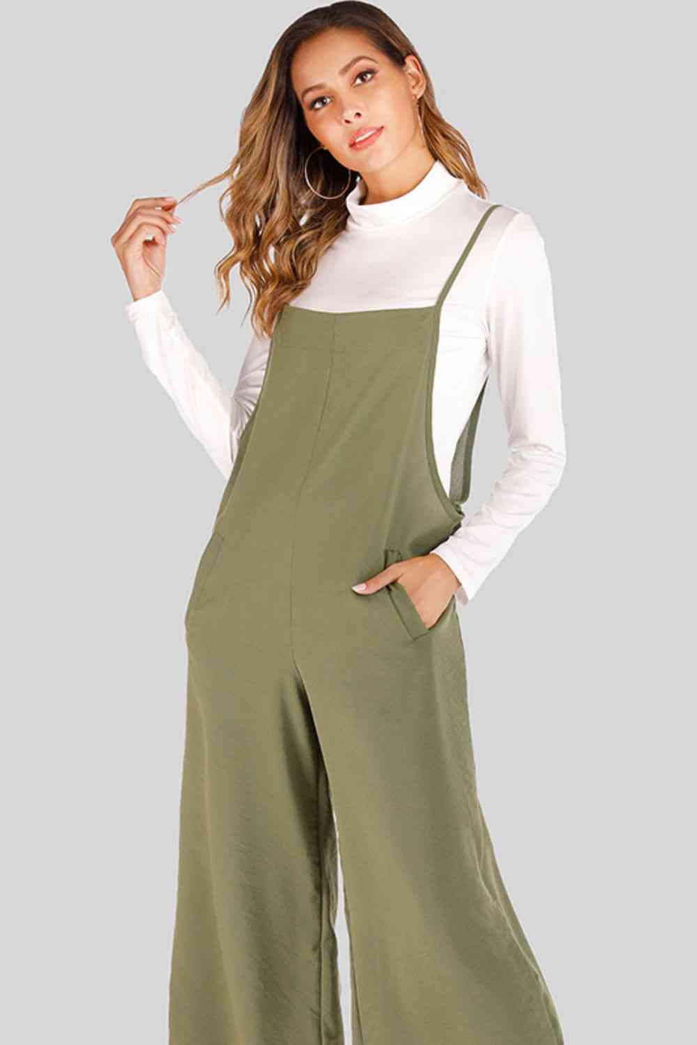  Cropped Wide Leg Overalls with Pockets Bazaarbey