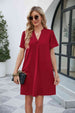 Notched Puff Sleeve Shift Dress -BazaarBey - www.shopbazaarbey.com