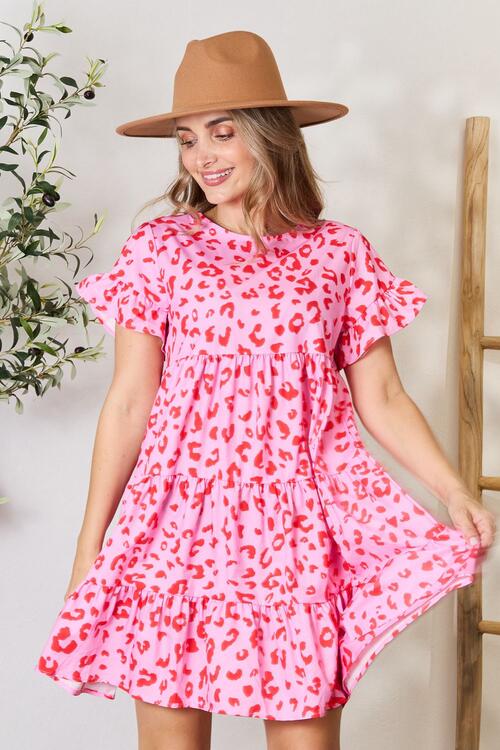 Short Flounce Sleeve Tiered Dress -BazaarBey - www.shopbazaarbey.com