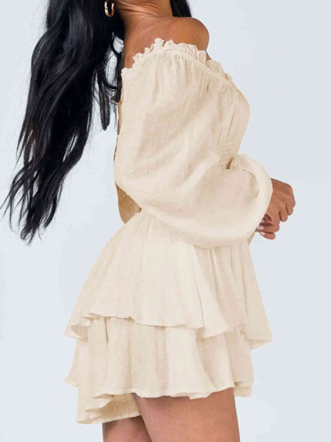 Off Shoulder Smocked Waist Romper -BazaarBey - www.shopbazaarbey.com