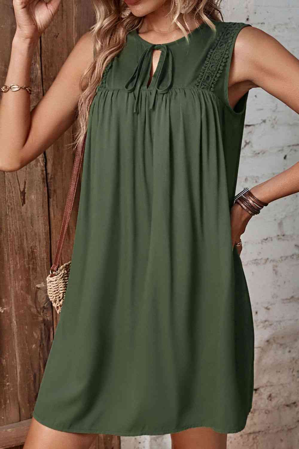 Tied Crochet Detail Cutout Dress -BazaarBey - www.shopbazaarbey.com