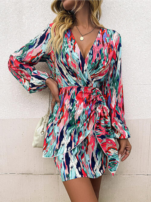 Printed  Balloon Sleeve Mini Dress -BazaarBey - www.shopbazaarbey.com