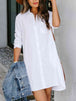 Button Up Collared Neck Long Sleeve Shirt Dress -BazaarBey - www.shopbazaarbey.com