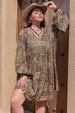 Plus Size Printed V-Neck Long Sleeve Midi Dress -BazaarBey - www.shopbazaarbey.com