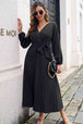 Pleated Long Sleeve  Maxi Dress -BazaarBey - www.shopbazaarbey.com