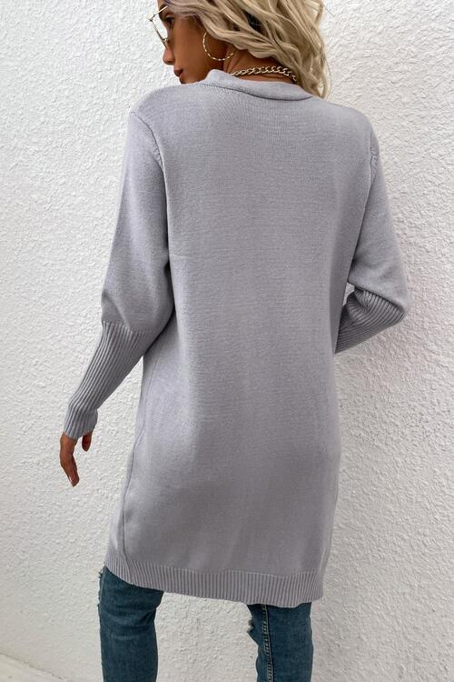 Open Front Long Sleeve Cardigan with Pockets Bazaarbey