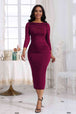 Ruched Boat Neck Midi Dress Bazaarbey